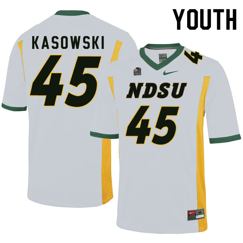 Youth #45 Dustin Kasowski North Dakota State Bison College Football Jerseys Sale-White - Click Image to Close